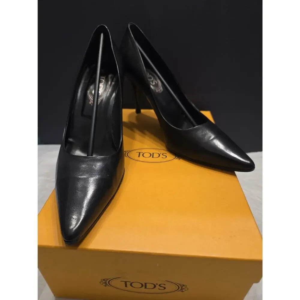 TODS MARIOS Black Leather Heels US39.5